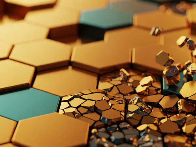 Schmuckbild: Gold-türkisfarbenes Muster, das zerbricht