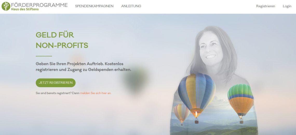 Startseite des Geldspenden-Portals Förderprogramme